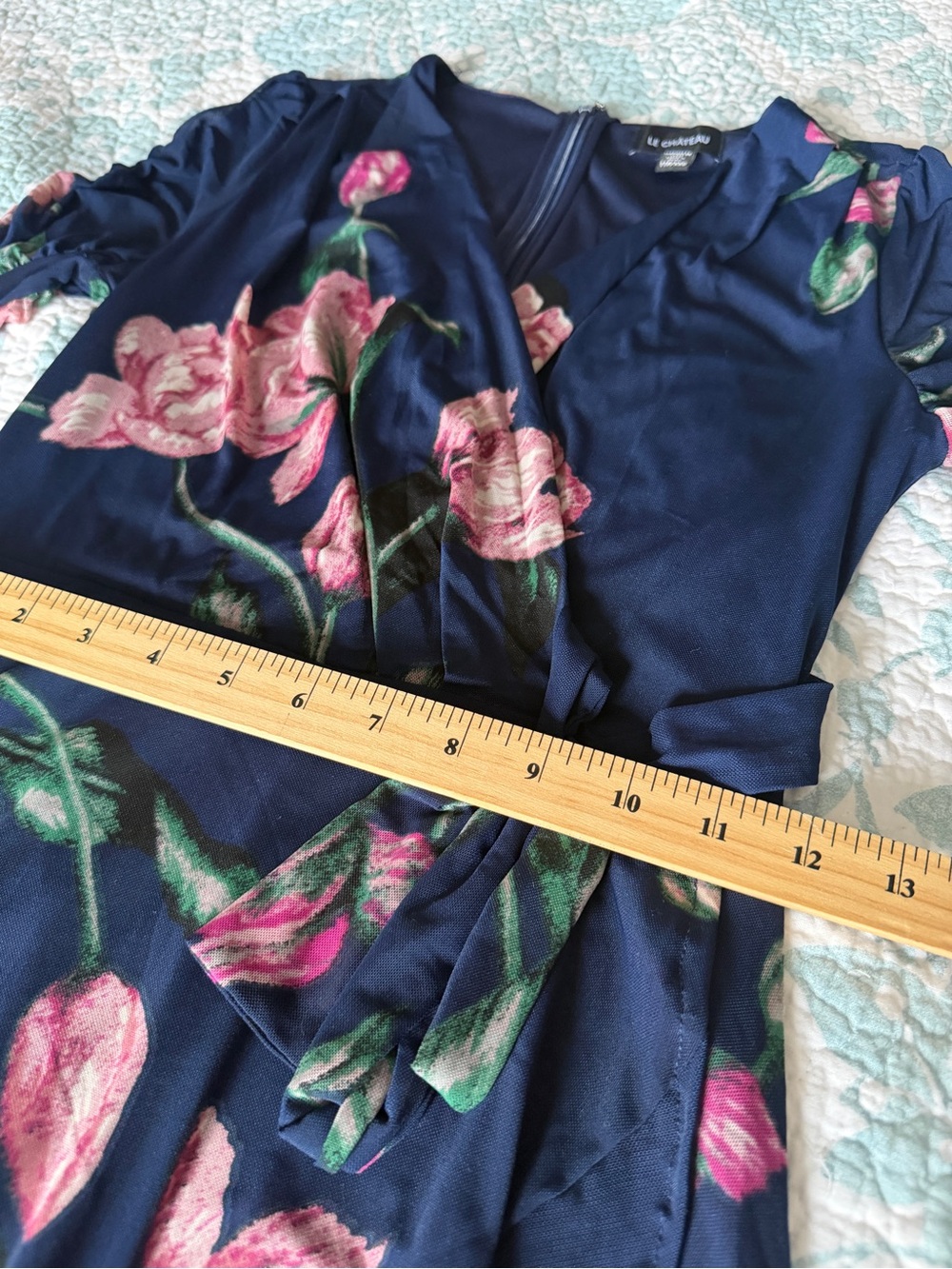 le chateau Navy Floral Midi Dress with Pink Blooms - Picture 5 of 9